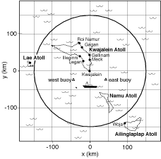 Kwajalein and neighboring atoll islands with KWAJEX sensors. (From Yuter et al. 2005, Figure 2.)