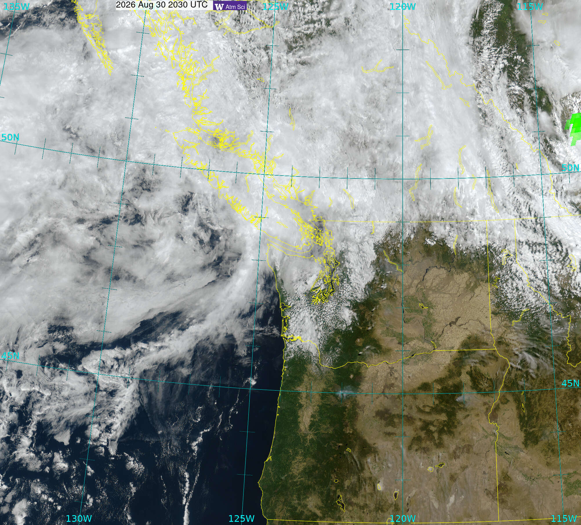 Northwest Satellite image from 30 Aug 2026 at 13:30 PM
