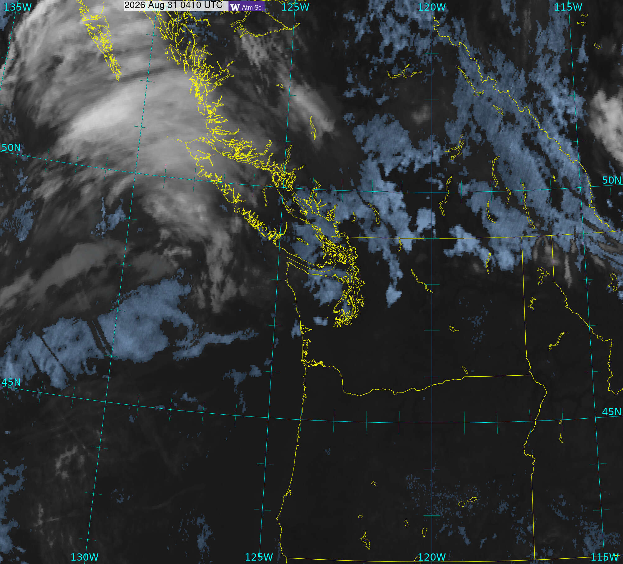 Northwest Satellite image from 30 Aug 2026 at 21:10 PM