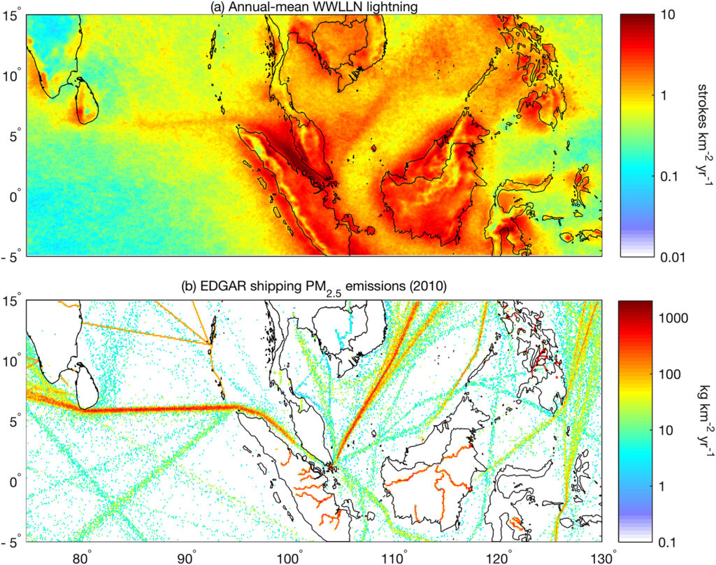 Enhanced lightning along ship track