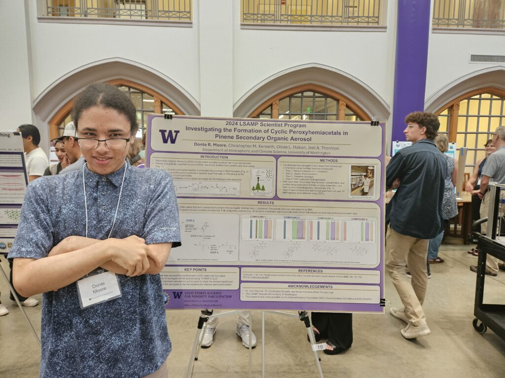 Undergraduate researcher Donte Moore presenting his results at the 2024 LSAMP poster symposium!